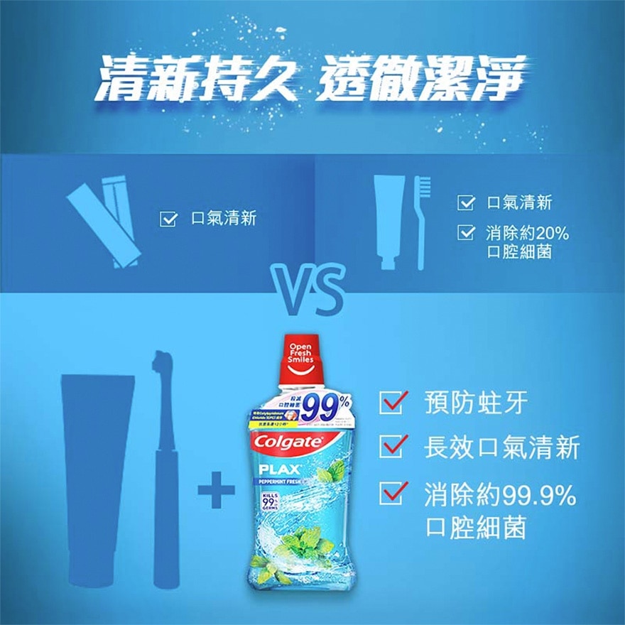 貝齒除口氣含CPC12小時殺滅99.9%口腔細菌 不含酒精 孕婦適用 不辣口漱口水 (特涼薄荷味)
