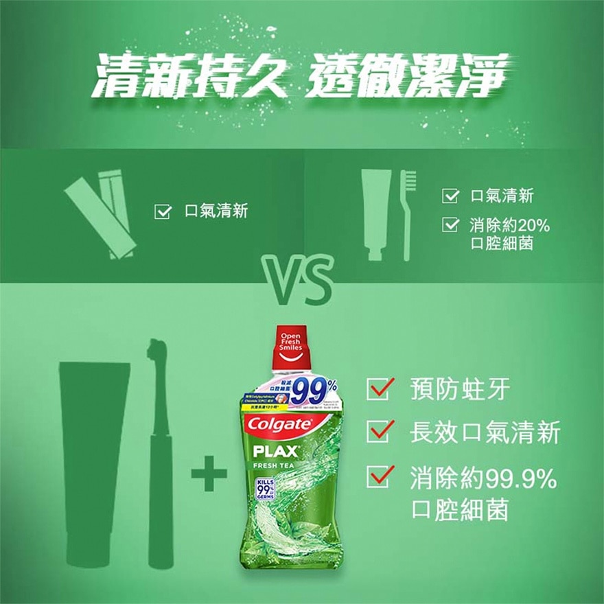 Plax Kills 99% Oral Bacteria Mouthwash Mouth Rinse (No Ethyl Alcohol) (Fresh Tea)