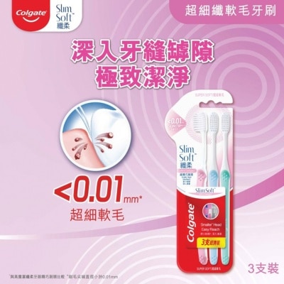 COLGATE 纖柔精巧超纖細軟毛 去除牙縫殘渣溫和深層潔淨牙刷 (超精巧刷頭) 3支裝 (新舊包裝隨機發送)