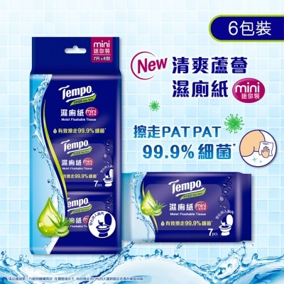 TEMPO TEMPO MINI MOIST FLUSHABLE TISSUE ALOE VERA 6S