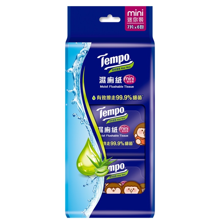 TEMPO X PLASTIC THING 2025 新年限定-濕廁紙清爽蘆薈迷你裝- 6包裝x7片 (新舊款式隨機發放)