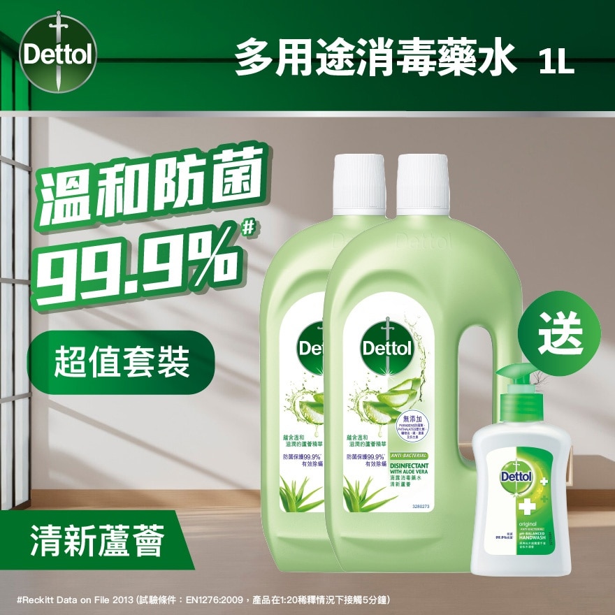 Dettol Antiseptic Liquid Aloe Vera 1L TP + Hand Wash 250g