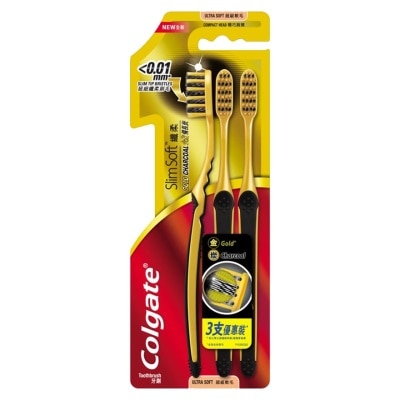 COLGATE Slim Soft Gold Charcoal Antibacterial Toothbrush 3s