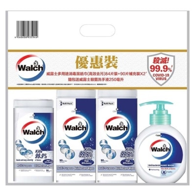 WALCH Walch Multi-purpose Disinfectant Wipes High Efficacy 84s+ 90wipes Refill*2 Promotion Pack (Random Free Gift)