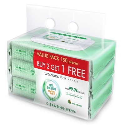 WATSONS Antibacterial Wipes Pine Value Pack (50 Sheets X 3 Packs)