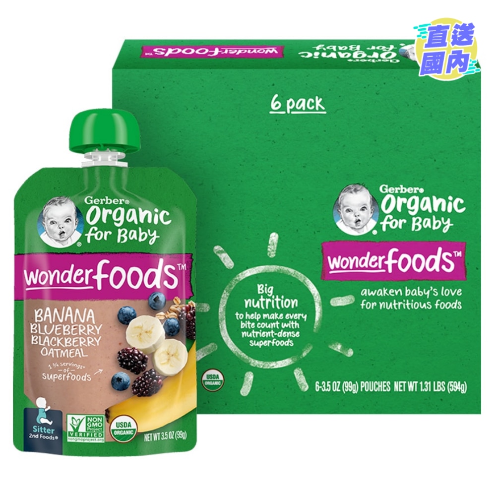 Gerber Organic Blueberry Blackberry Banana Oatmeal Pouch  99G 6pcs
