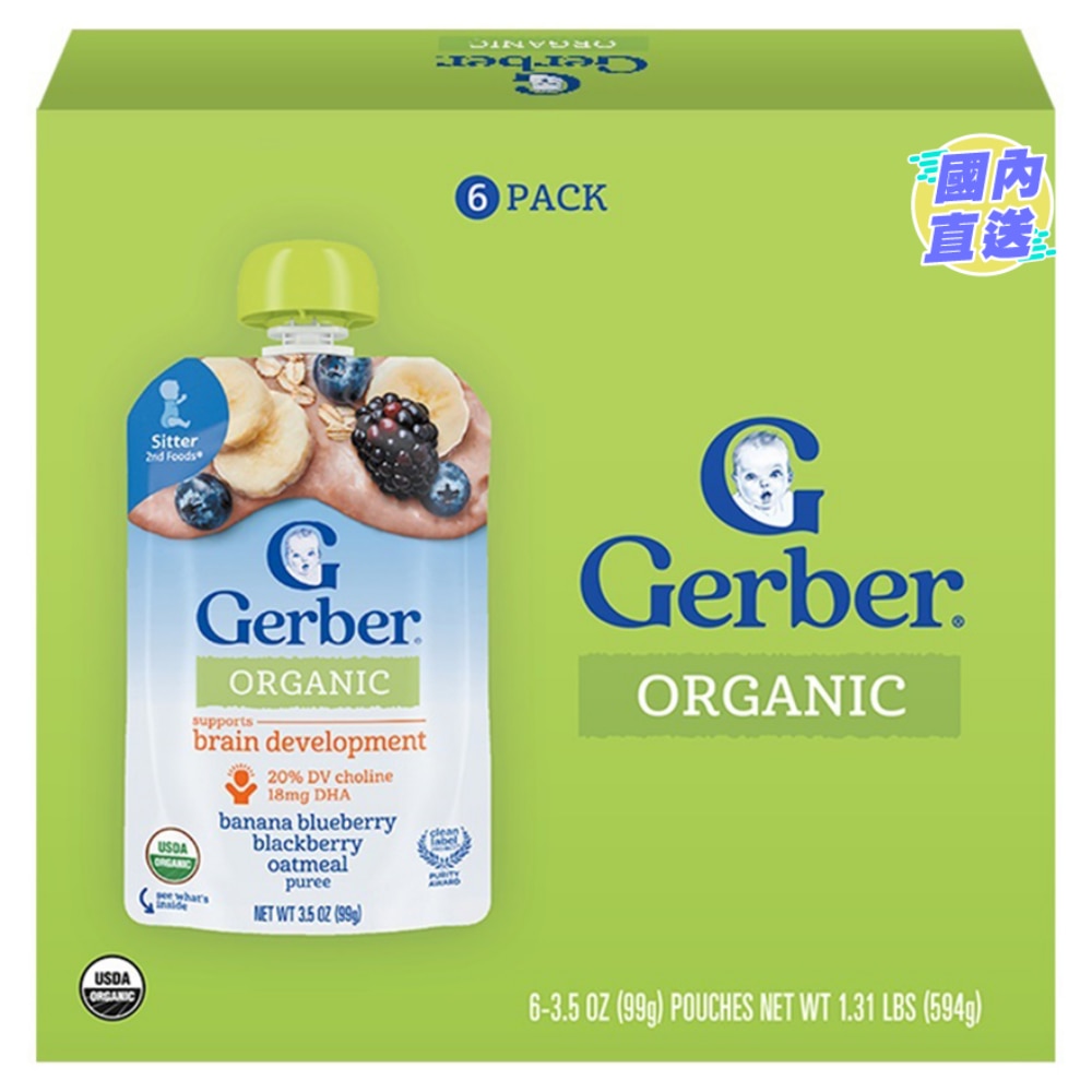 Gerber Organic Blueberry Blackberry Banana Oatmeal Pouch  99G 6pcs