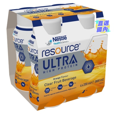 NESTLE RESOURCE® Ultra High Protein Clear Fruit Beverage (Orange flavour) 4 x 200ml