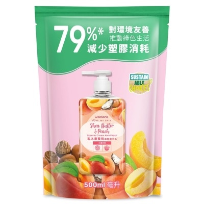 WATSONS SHEA BUTTER & PEACH CREAM HAND WASH REFILL PACK 500ML