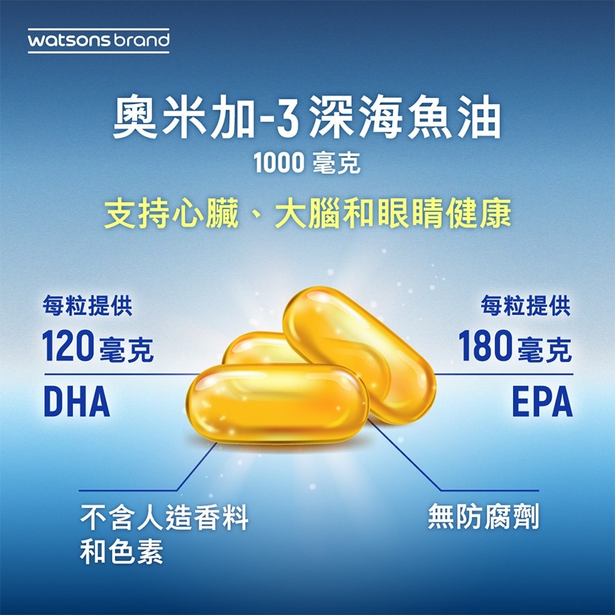 屈臣氏奥米加-3深海鱼油1000毫克200粒