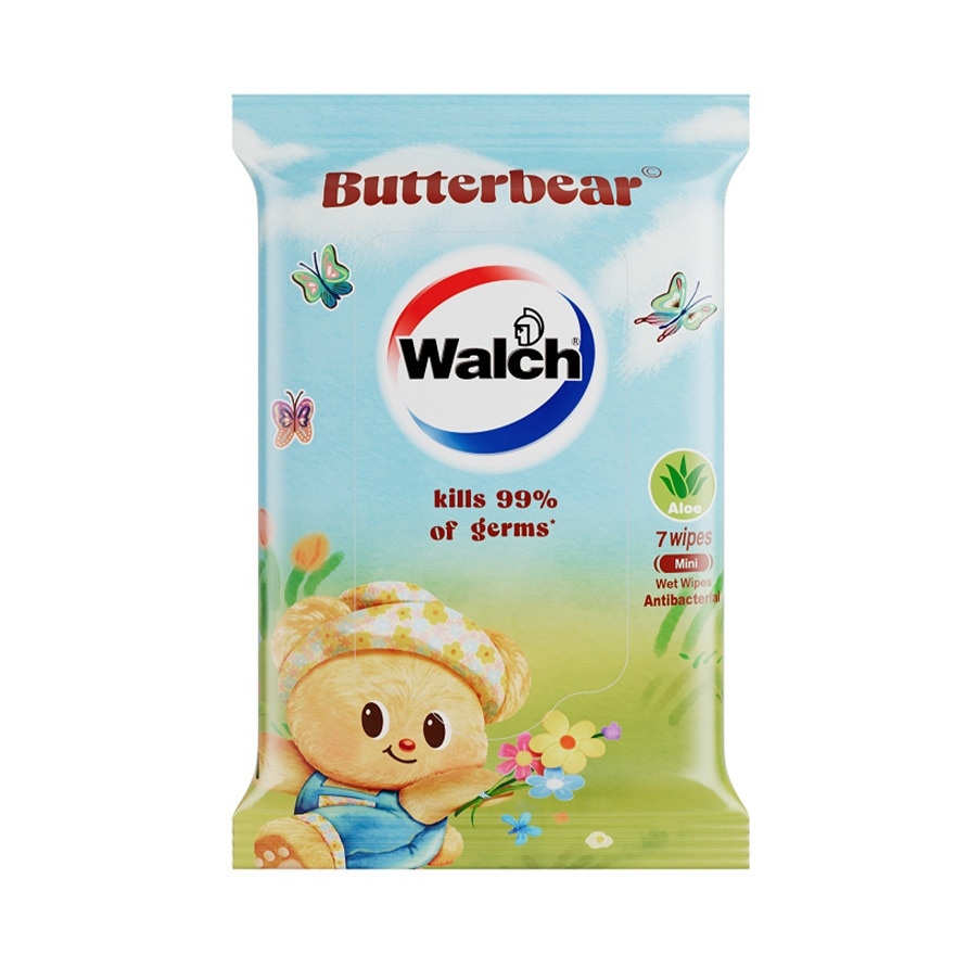 Walch Antibacterial Mini Wet Wipes Aloe 7wipes  (BUTTERBEAR packaging dispatched randomly)