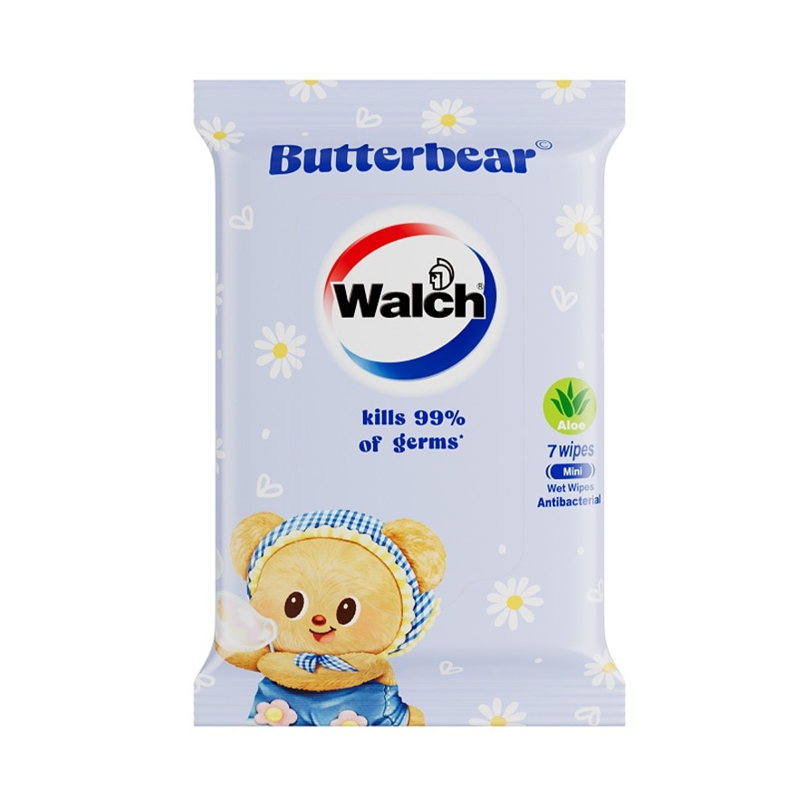 Walch Antibacterial Mini Wet Wipes Aloe 7wipes  (BUTTERBEAR packaging dispatched randomly)