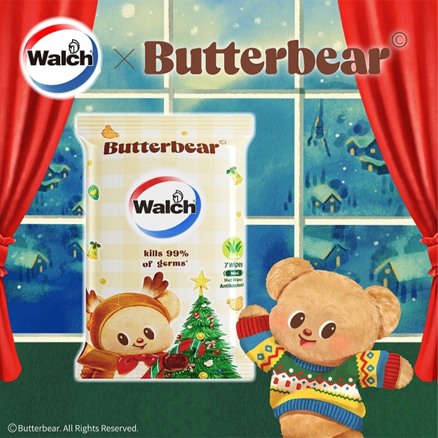 威露士消毒湿巾芦荟迷你7片装(黃油小熊限量版包装随机发放)