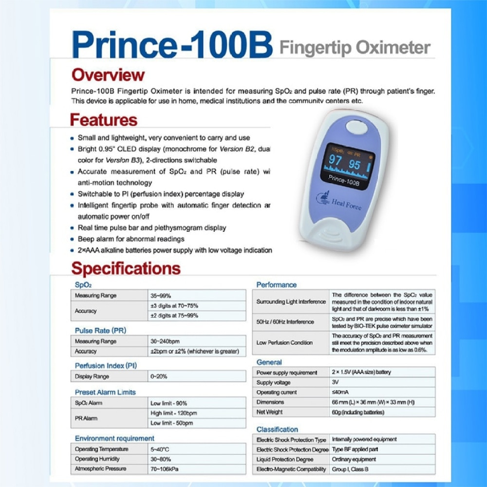 Prince 100B Fingertip Oximeter (Supplier Delivery–8 working days)