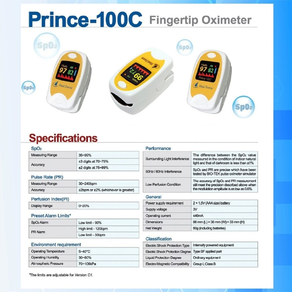 Prince-100C 指式脈搏血氧儀(彩色顯示屏)(商家直送-8個工作天內送到府上)