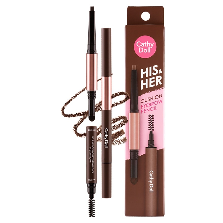 CATHY DOLL His & Her Cushion Eyebrow Pencil 01 Dark Brown 0.16g+0.4g