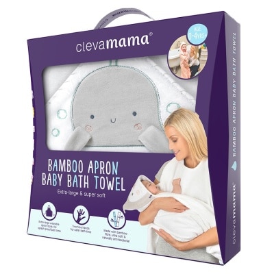 CLEVAMAMA BABY BATH TOWEL-GREY/WHALE (SUPPLIER DELIVERY–10 WORKING DAYS)