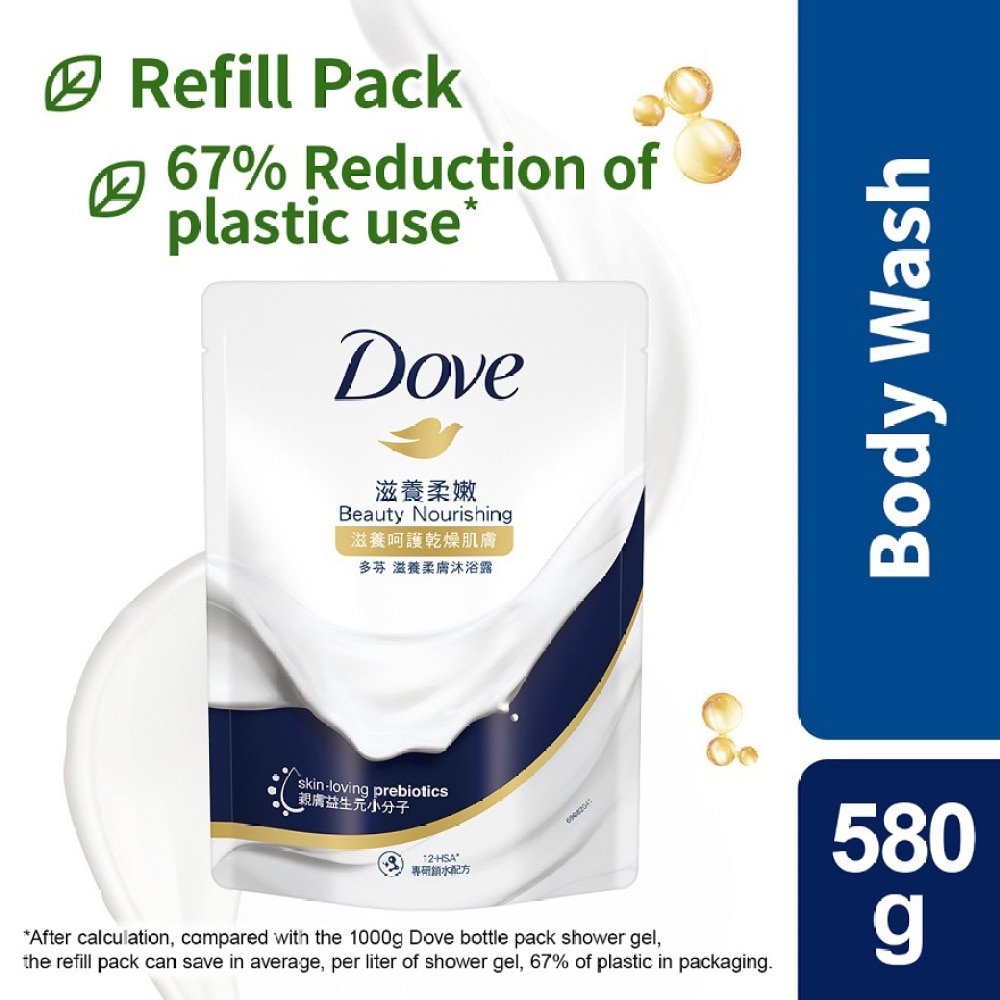 DOVE BODY WASH REFILL PACK 580G - BEAUTY NOURISHING