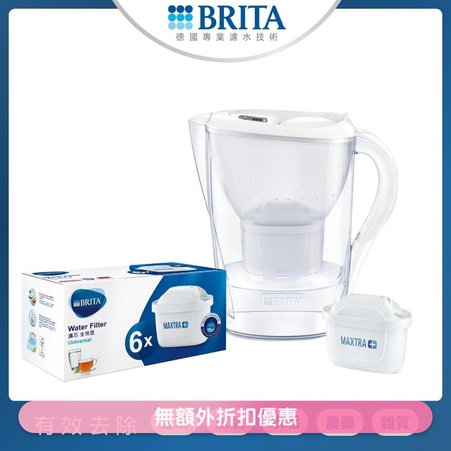 BRITA MARELLA XL 3.5L WATER FILTER JUG (WHITE)+MAXTRA+ UNIVERSAL FILTER CARTRIDGE (PACK 6)  (SUPPLIER DELIVERY–6 WORKING DAYS)