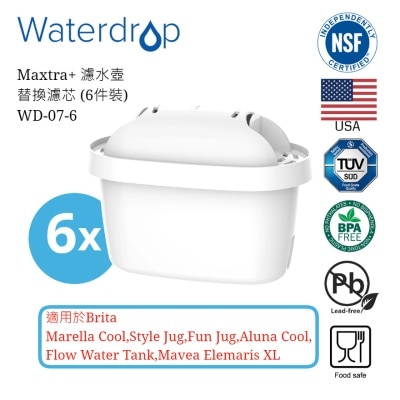 Waterdrop Brita Maxtra+ 滤水壶替换滤芯(6件装) WD-07-6 (商家直送-5个工作天内送到府上)