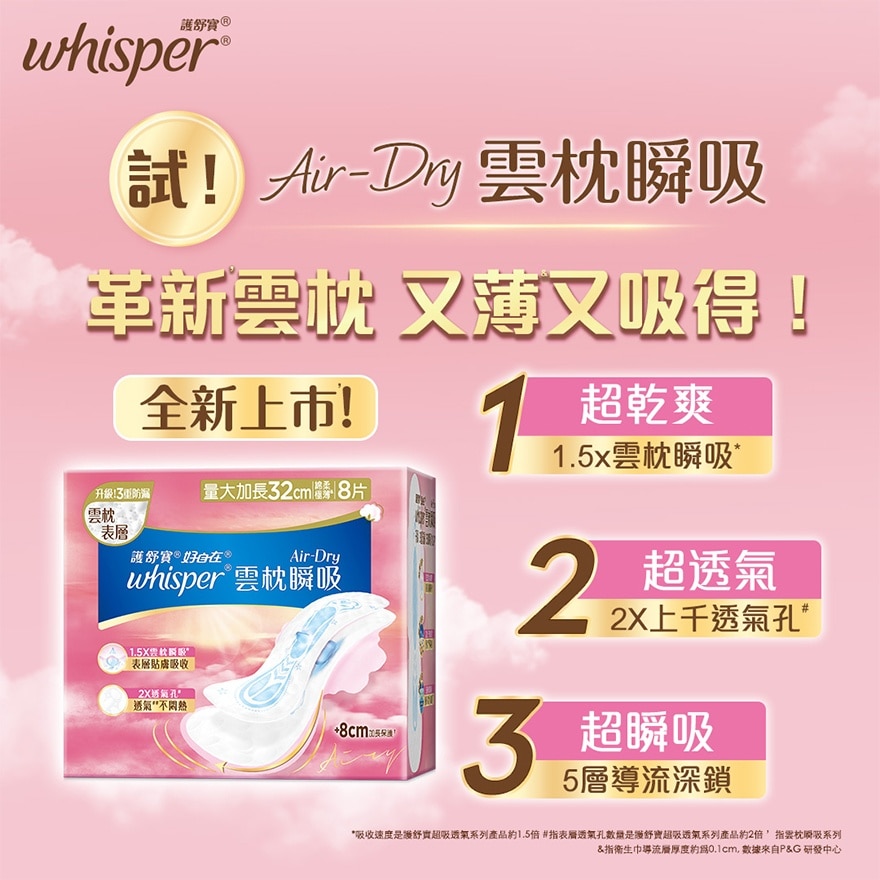 Whisper AIR DRY Liner 32cm 8S