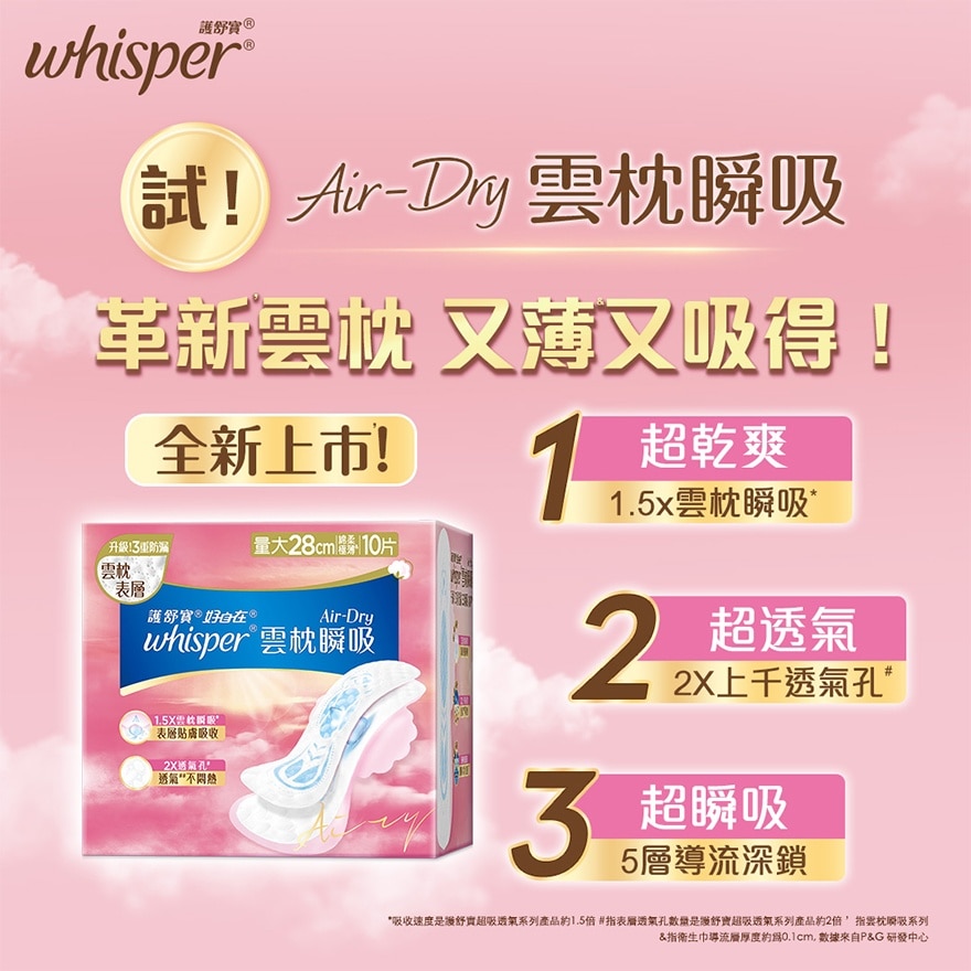Whisper Air Dry 雲枕護墊28cm 10片