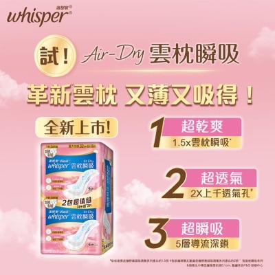 護舒寶 Whisper Air Dry 雲枕護墊32cm 16片