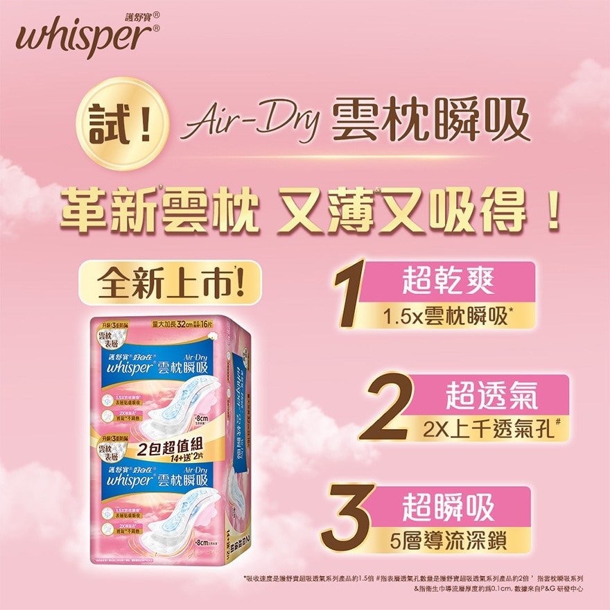 Whisper Air Dry 雲枕護墊32cm 16片