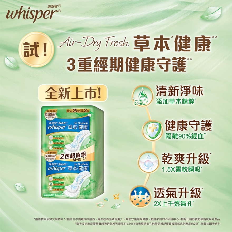 Whisper AIR DRY FRESH Liner 28cm 20S