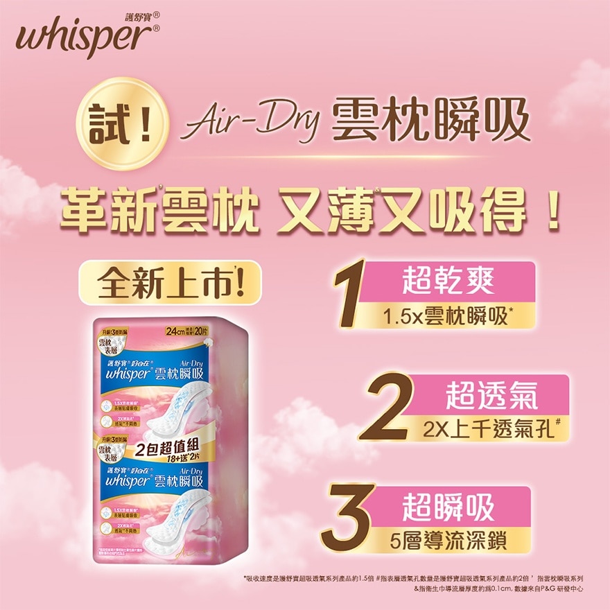 Whisper Air Dry 云枕护垫24cm 20片
