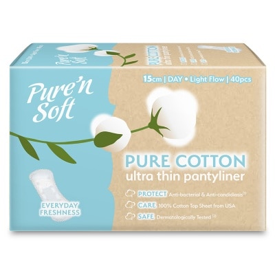 PURE'N SOFT PURE'N SOFT PURE COTTON ULTRA THIN PANTYLINER 15CM
