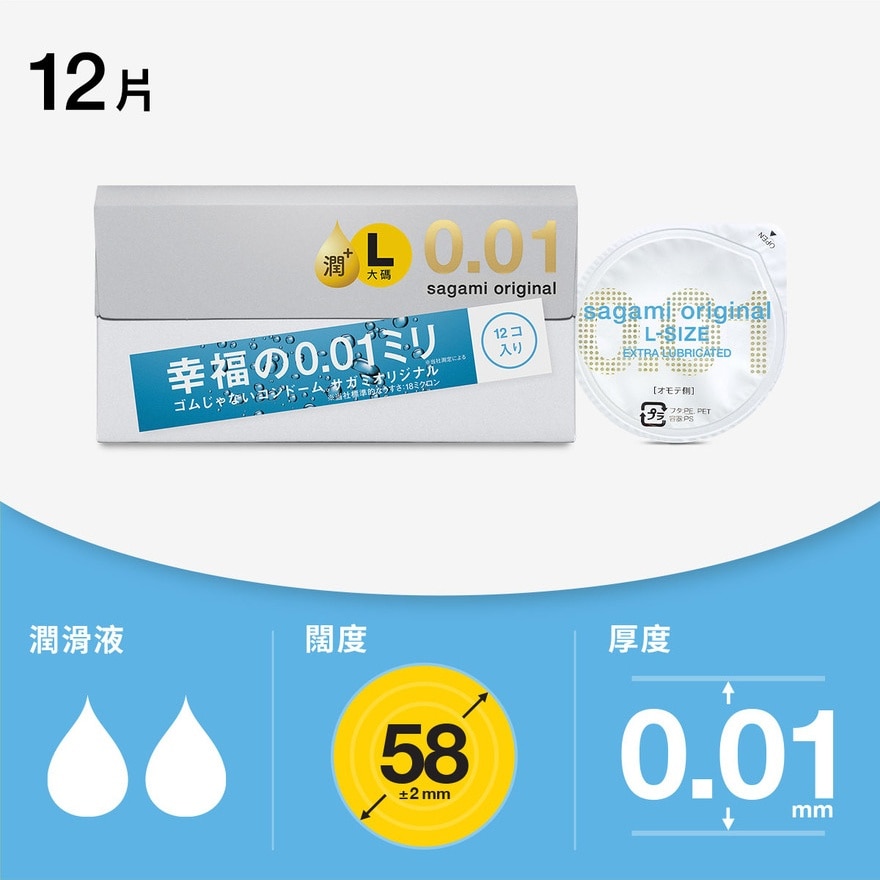 相模原創 0.01 大碼極潤 12 片裝 PU 安全套