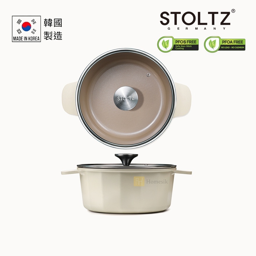 Cream 24cm Stock Pot with Glass Lid (Applicable with Induction and Gas) CRNTLS-24 (SUPPLIER DELIVERY-5 WORKING DAYS; FREE DELIVERY UPON $500)