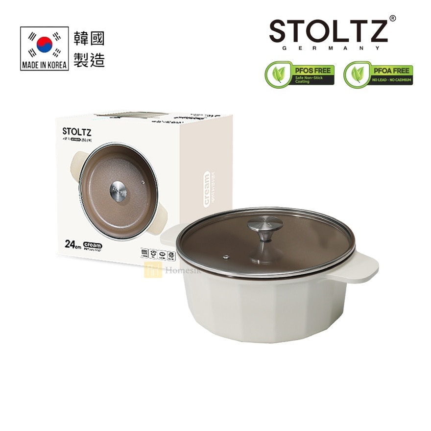 Cream 24cm Stock Pot with Glass Lid (Applicable with Induction and Gas) CRNTLS-24 (SUPPLIER DELIVERY-5 WORKING DAYS; FREE DELIVERY UPON $500)