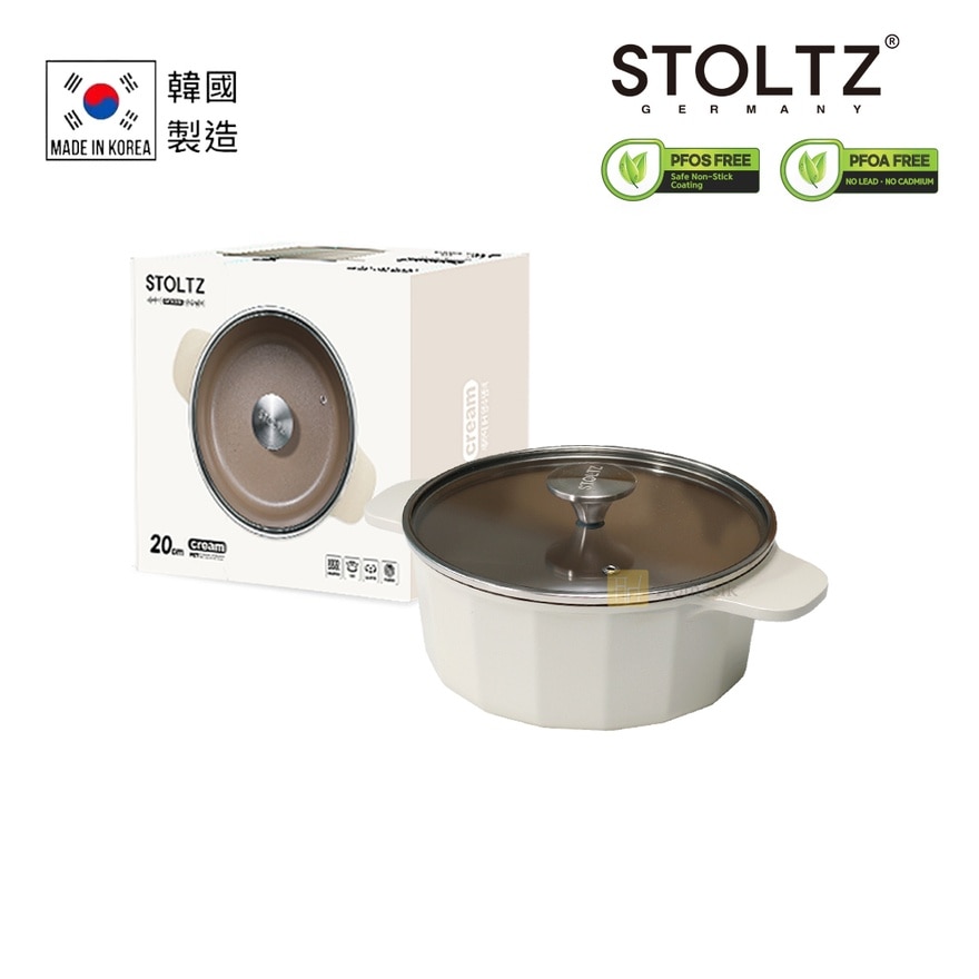 Cream 20cm Sauce Pot with Glass Lid (Applicable with Induction and Gas) CRNTLS-20 (SUPPLIER DELIVERY-5 WORKING DAYS; FREE DELIVERY UPON $500)