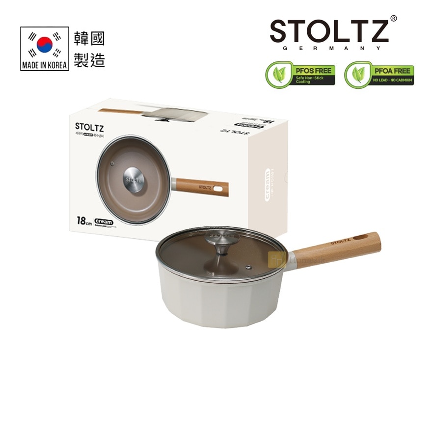 Cream 18cm Sauce Pan with Glass Lid (Applicable with Induction and Gas) CRNTLN-18 (SUPPLIER DELIVERY-5 WORKING DAYS; FREE DELIVERY UPON $500)