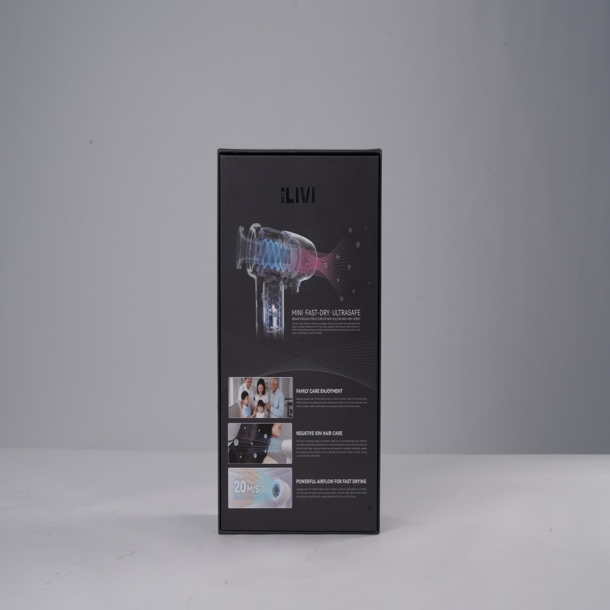 ILIVI SMART PROTECT MINI PORTABLE NEGATIVE ION QUICK-DRYING BLADELESS HAIR DRYER