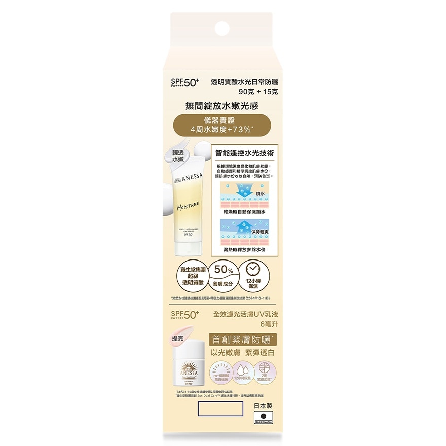 ANESSA透明質酸水光日常防曬限定套裝 (透明質酸水光日常防曬90G + 15G + 活膚UV乳液6ML)
