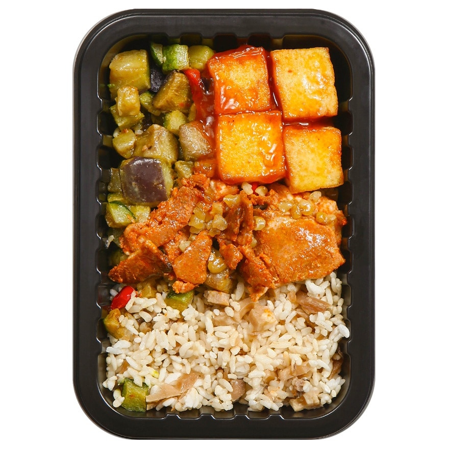 癌症护理餐辣炒猪肉豆腐牛蒡饭