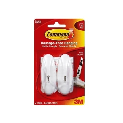 3M - 3M COMMAND MEDIUM WIRE HOOKS, HOLDS 1.3 KG (17068HK)