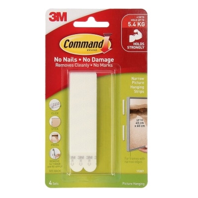 3M - 3M - COMMAND NARROW WHITE PICTURE HANGING STRIPS, HOLDS 5.4KG (17207)