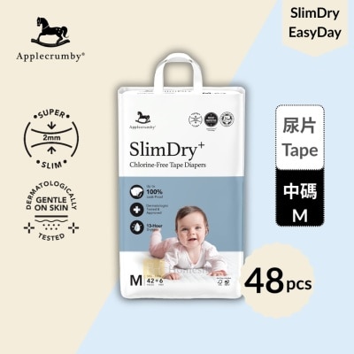 APPLECRUMBY - SlimDry+ 嬰兒100%無氯紙尿片 - 中碼 48片 (M42)