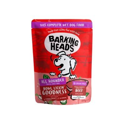 BARKING HEADS - Fresh Beef, Garden Veg & Herbs (300g) Complete Adult Dog Wet Food - BARKING HEADS
