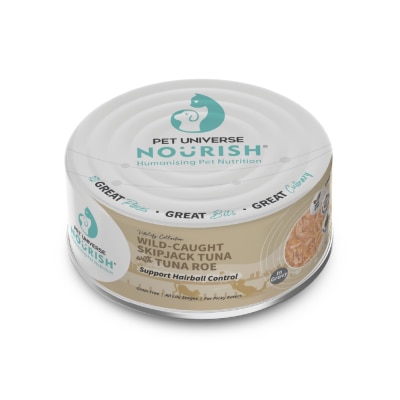 PET UNIVERSE NOURISH - Wild-Caught Skipjack Tuna with Tuna Roe (in Gravy) - Support Hairball Control (70g) Cat Can 080701